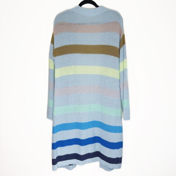 Lisa Todd Sand Sweeper Aqua Combo Striped Knit Long Open Cardigan Duster Sweater - Picture 8 of 11